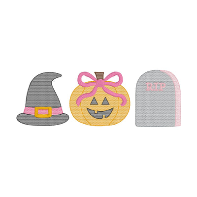 Halloween Mini Fill Stitch Machine Embroidery Design Jack-O-Lantern, Witch Hat, Tomb Stone, Candy, Boo