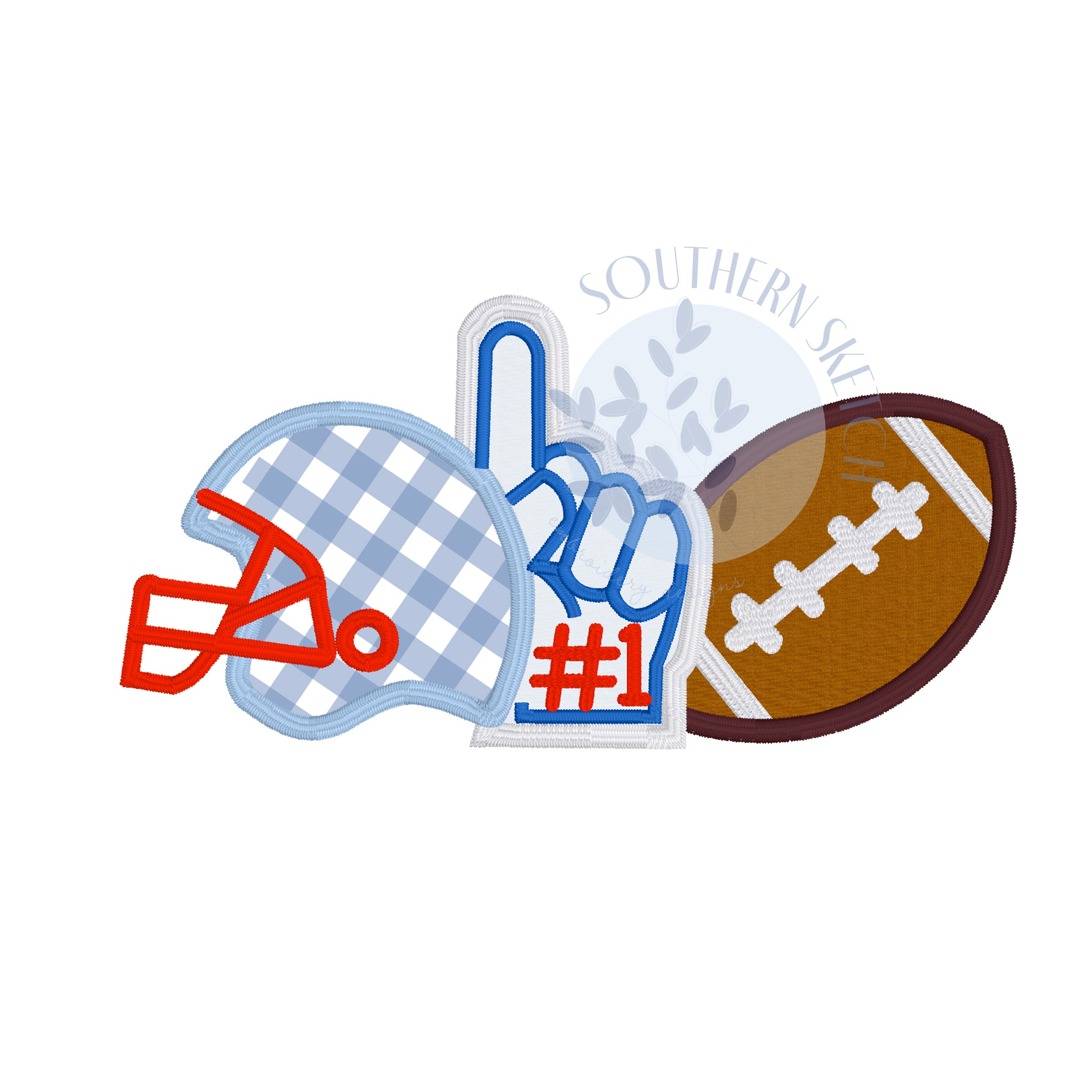 cross stitch football helmet Applique Football Trio Helmet Foam Finger Satin Stitch Fall College Team Sports Machine Embroidery Design 4x4, 5", 5x7, 6x10 – Southern Sketch Designs