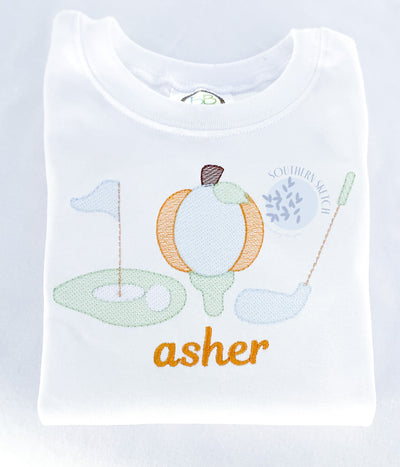 Pumpkin Golf Fall Sports Trio Machine Embroidery Design Sketch Light Fill Quick Stitch Simple Instant Digital Download 4x4, 5", 5x7, 6x10