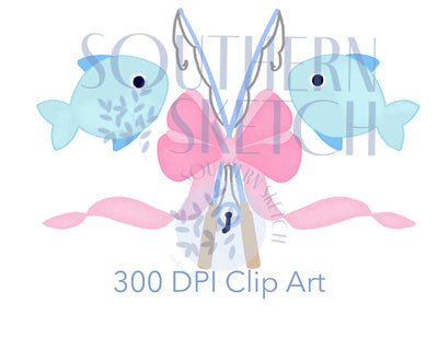 Fishing Bow Girl Summer Instant Digital Download Watercolor PNG .png Clip Art File for Sublimation, Heat Transfer, and Stationery 