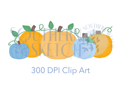 Digital Watercolor PNG Clip Art File Blue Pumpkin Patch, Boy