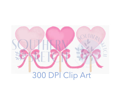 Heart Bow Trio Valentine's Day Watercolor .png Clip Art Instant Download 