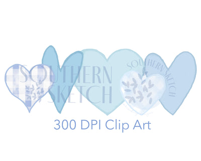 Blue Gingham Hearts .png Watercolor Clipart