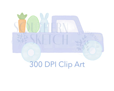 Easter Egg Bunny Truck Watercolor .png Clip Art