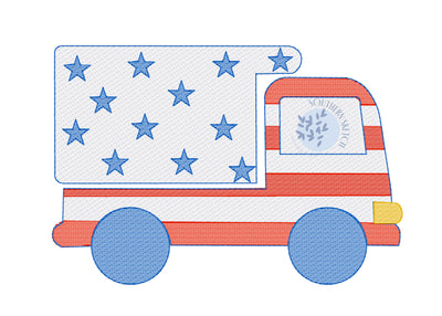 USA American Flag Dump Truck Patriotic Boy Diggers Sketch Fill Light Fill Machine Embroidery Design 4x4, 5.5", 5x7, 6x10