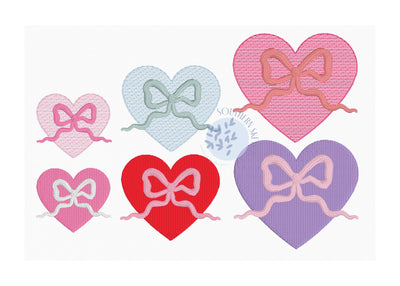 Mini Hearts with Satin Bows Valentine's Day Machine Embroidery Design File