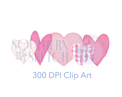 Pink Gingham Hearts .png Watercolor Clipart