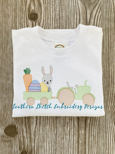 Sketch Easter Bunny Tractor Machine Embroidery Design
