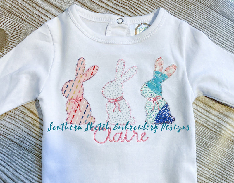 Applique Bunny Trio with Bow Machine Easter Embroidery Design