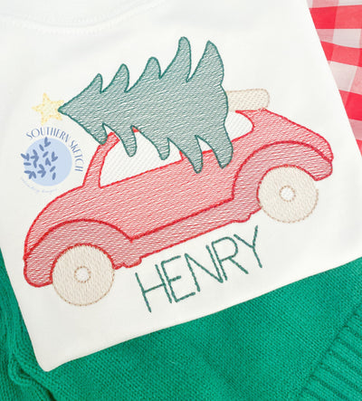 Sketch Christmas Tree Car Machine Embroidery Design