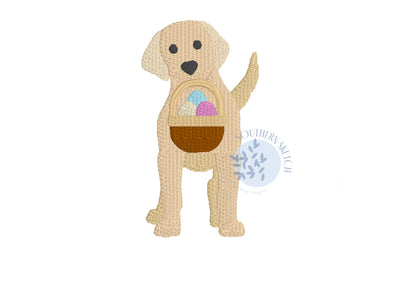 Mini Fill Stitch Easter Dog Labrador Puppy Easter Basket Spring Machine Embroidery Design 2", 2.5"