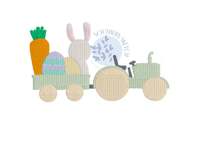 Mini Fill Stitch Easter Bunny Tractor Machine Embroidery Design