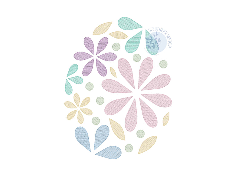 Mosaic Easter Egg Spring Flower Embroidery Design File