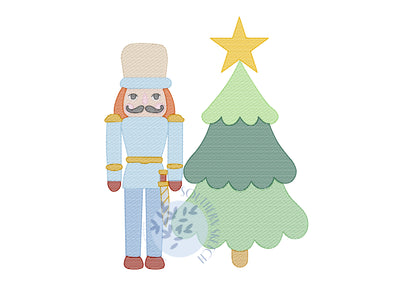 Nutcracker Christmas Tree Machine Embroidery Design Sketch Light Fill Holiday Instant Digital Download 5", 5x7, 6x10