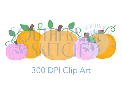 Digital Watercolor PNG Clip Art File Pink Pumpkin Patch, Girl