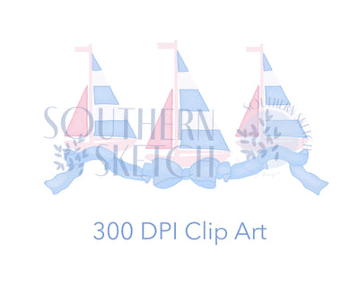 Sailboat Bow Trio Summer Vacation Instant Digital Download Watercolor PNG .png Clip Art File for Sublimation, Heat Transfer, and Stationery 