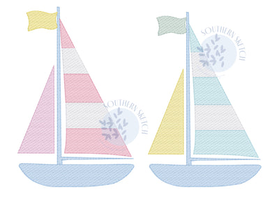 Sailboat Simple Stripe Single Boat Summer Machine Embroidery Design Ocean Lake Beach 4x4, 5", 5x7, 6x10