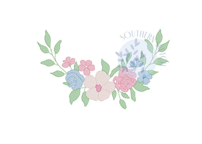 Sketch Floral Wreath Spring Monogram Frame Machine Embroidery Design
