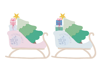Christmas Tree Sleigh Presents Sketch Light Fill Santa's Sleigh Winter Machine Embroidery Design Instant Digital Download 4x4, 5x7, 6x10