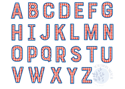 Patriotic Star Alphabet Machine Embroidery 4th of July Summer Monogram