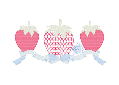 Strawberry Bow Trio Sketch Fill Light Fill Quick Stitch Summer Machine Embroidery Design File 4x4, 5", 5x7, 6x10