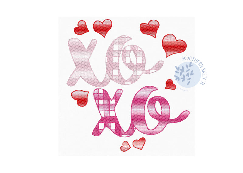 Sketch Gingham XO Hearts Valentine&