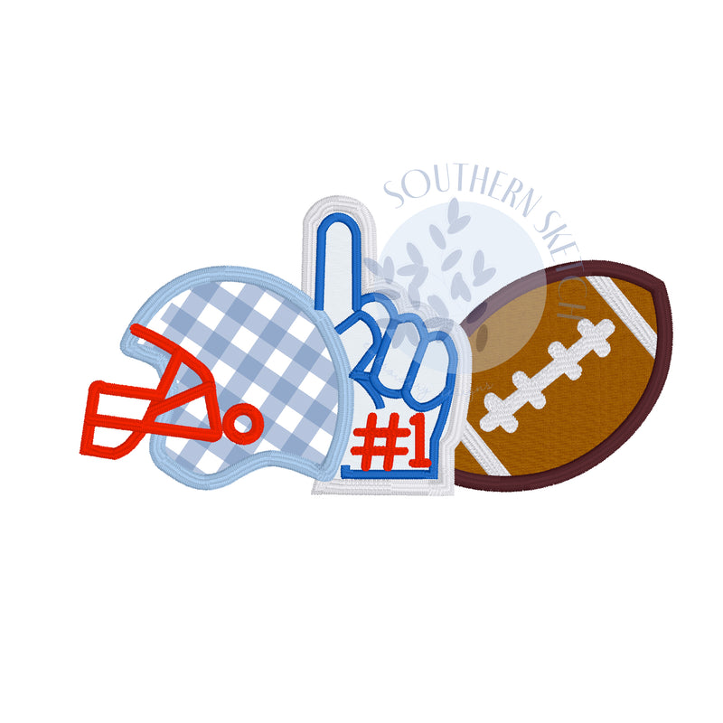Applique Football Trio Helmet Foam Finger Satin Stitch Fall College Team Sports Machine Embroidery Design 4x4, 5