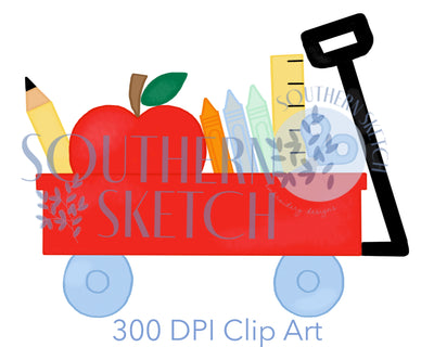 Back to School Wagon Clipart Instant Digital Download Watercolor PNG .png Clip Art File for Sublimation, Heat Transfer, Tags, & Stationery