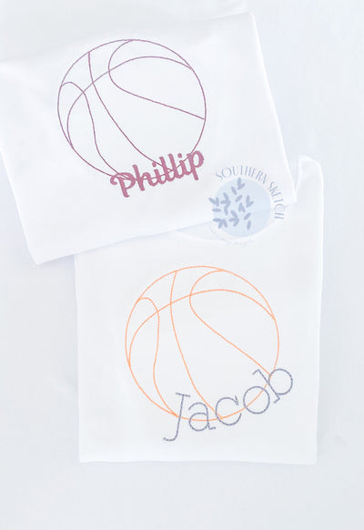 Basketball Simple Outline Sports Team Spirit Bean Stitch Machine Embroidery Design 3", 4x4, 5x7, 6x10