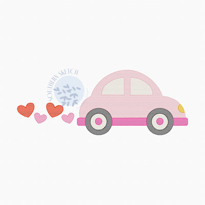 Sketch Fill, Light Fill Love Bug Car Valentine's Day Machine Embroidery File