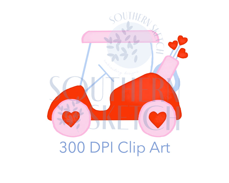 Pink Heart Golf Cart png Watercolor Clip Art