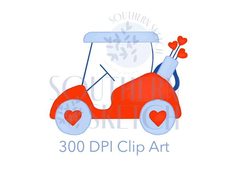 Heart Golf Cart .png Watercolor Clip Art
