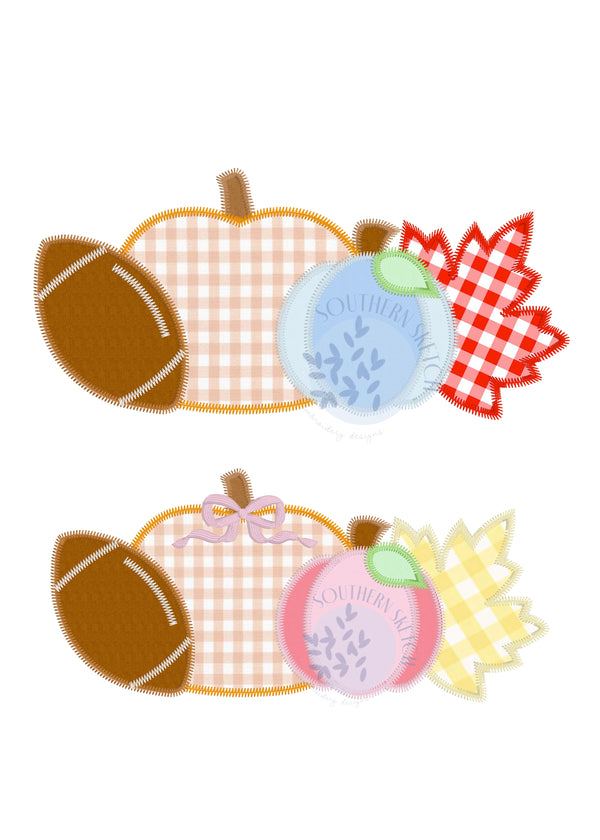 Applique Fall Football Pumpkin Leaf Machine Embroidery Design with Satin Stitch Bow Add On Instant Digital Download 4z4, 5