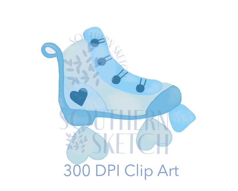 Valentine Blue Roller Skate .png Clip Art