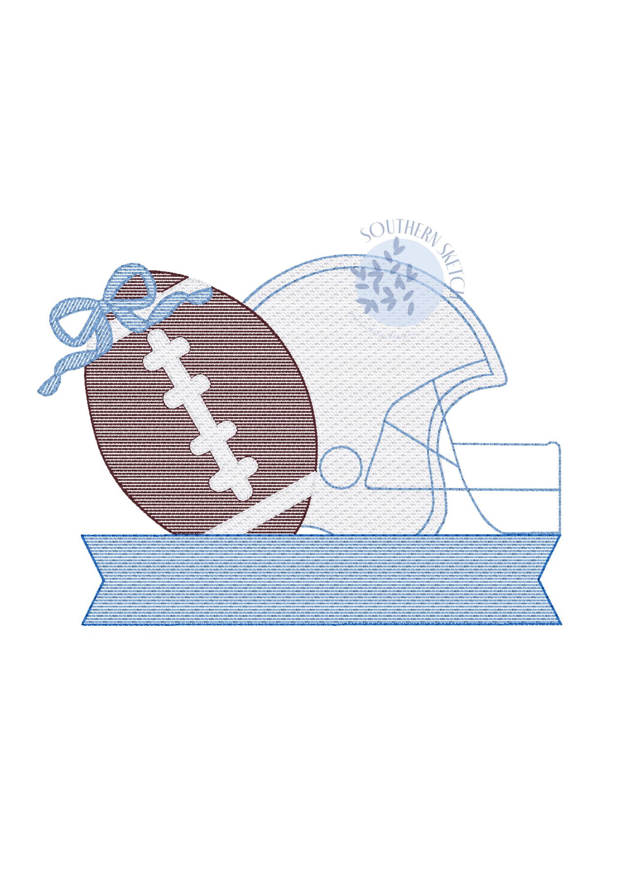 Football Helmet Bow Monogram Frame Sketch Fill Light Fill Fall College Football Sports Machine Embroidery Design 4x4, 5