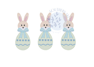 Sketch Fill Bow Tie Bunnies Easter Egg Trio Machine Embroidery Design
