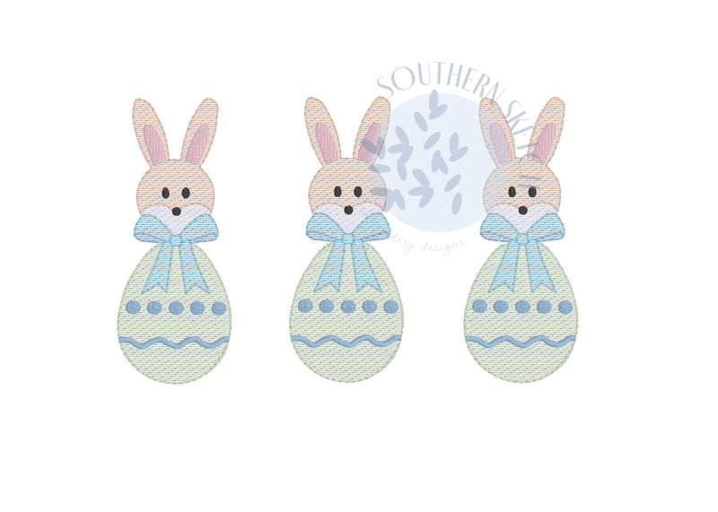 Sketch Fill Bow Tie Bunnies Easter Egg Trio Machine Embroidery Design