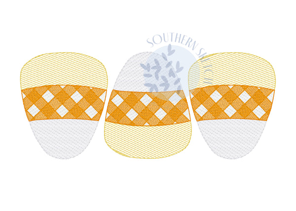 Gingham Candy Corn Trio Sketch Light Fill Quick Stitch Halloween Fall Machine Embroidery Design Instant Digital Download 4x4, 5