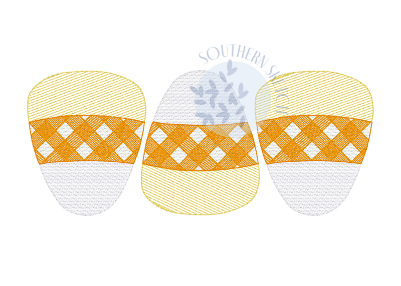 Gingham Candy Corn Trio Sketch Light Fill Quick Stitch Halloween Fall Machine Embroidery Design Instant Digital Download 4x4, 5", 5x7, 6x10