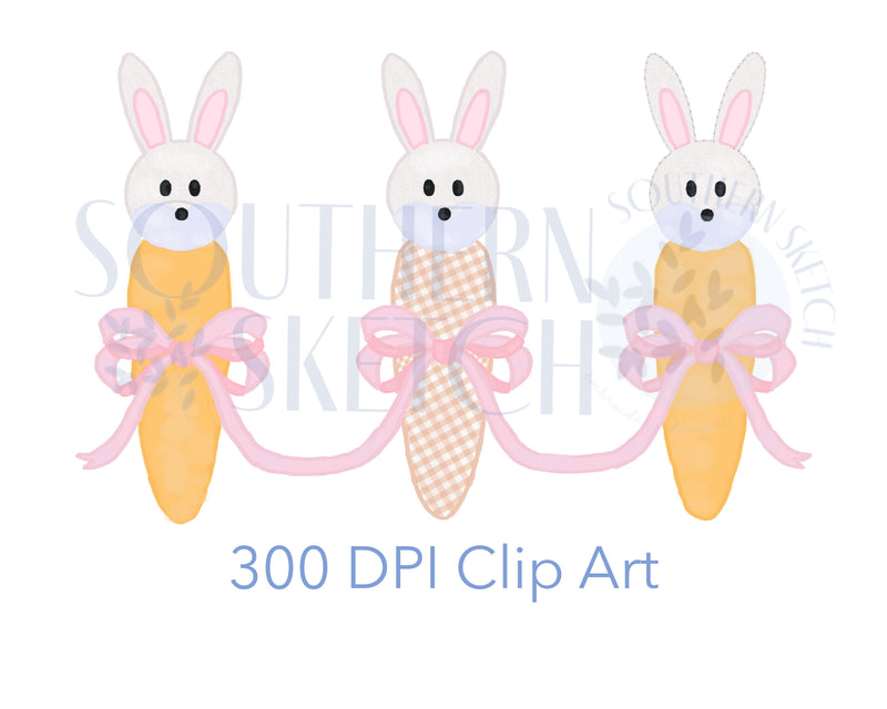 Carrot Bow Bunnies Watercolor Easter Clip Art .png 