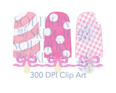 Popsicle Bow Trio Polka Dots, Gingham Instant Digital Download Watercolor PNG .png Clip Art File for Sublimation, Heat Transfer, Stationery 