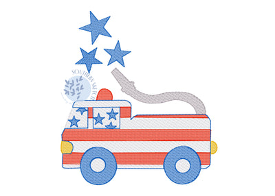 USA American Flag Firetruck Patriotic Boy Sketch Fill Light Fill Machine Embroidery Design 4x4, 5.5", 5x7, 6x10
