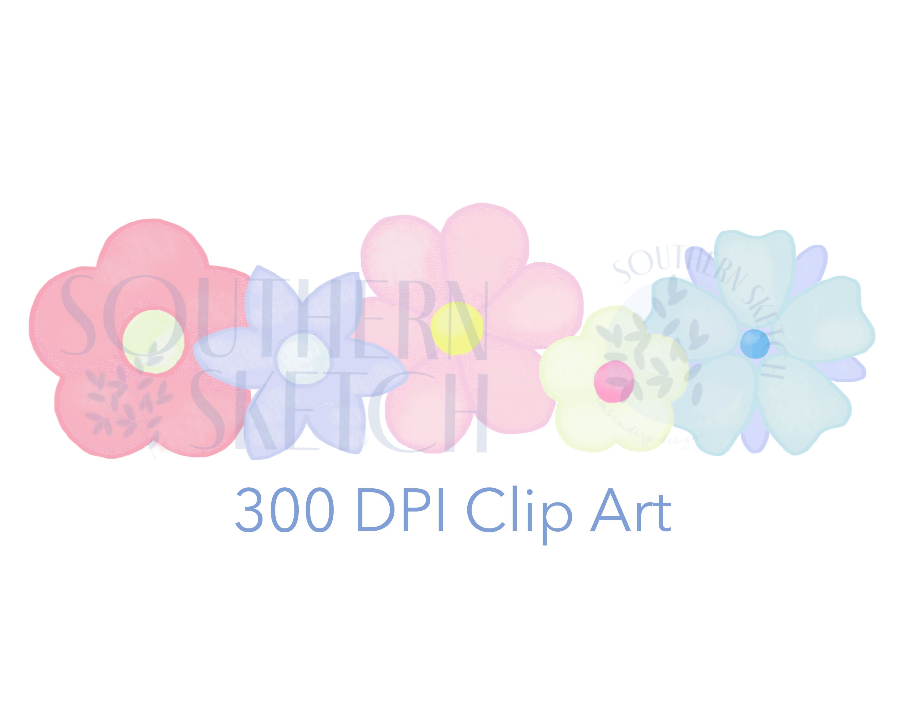 Spring Flower Patch Watercolor .png Clip Art – Southern Sketch Designs