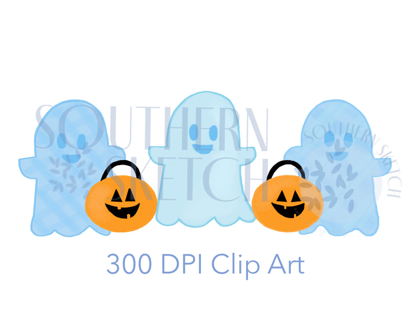 Blue Friendly Ghost Watercolor .png Clipart