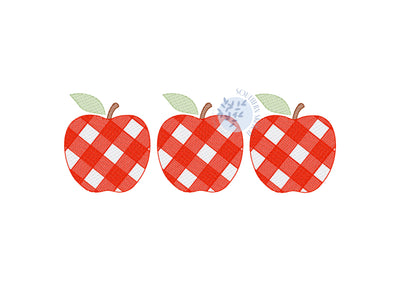 Gingham Apples Back to School Machine Embroidery Design Instant Digital Download 4x4, 5", 5x7, 6x10