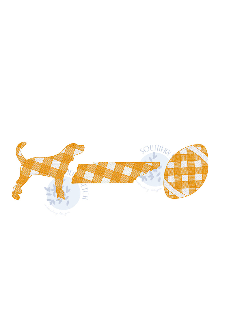 Tennessee Vols Football Gingham Smokey Fall Sports College Sketch Light Fill Machine Embroidery Design Digital Download 5", 5x7, 6x10 