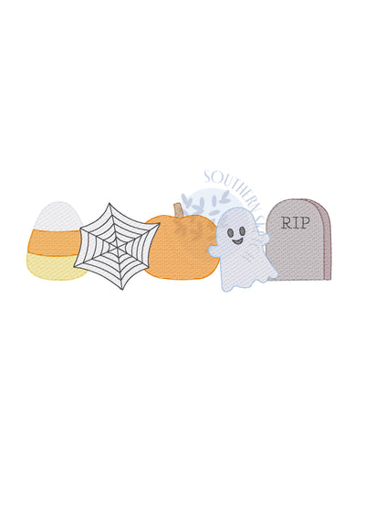 Halloween Ghost Pumpkin Tombstone Spider Web Candy Corn Sketch Light Fill Fall Collage Instant Digital Download Machine embroidery Design