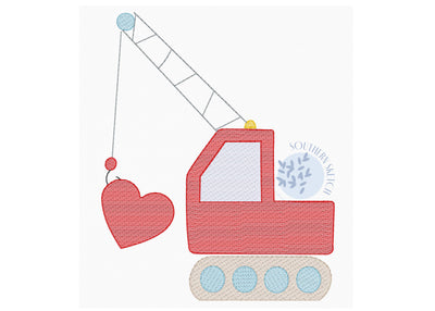 Crane Truck Towing a Heart Valentine's Day Machine Embroidery Design File