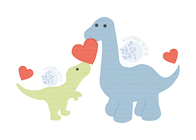 Dinosaur Heart Valentine's Day Boy Girl Simple Quick Sketch Light Fill Machine Embroidery Design Digital Download 4x4, 5", 5x7, 6x10 