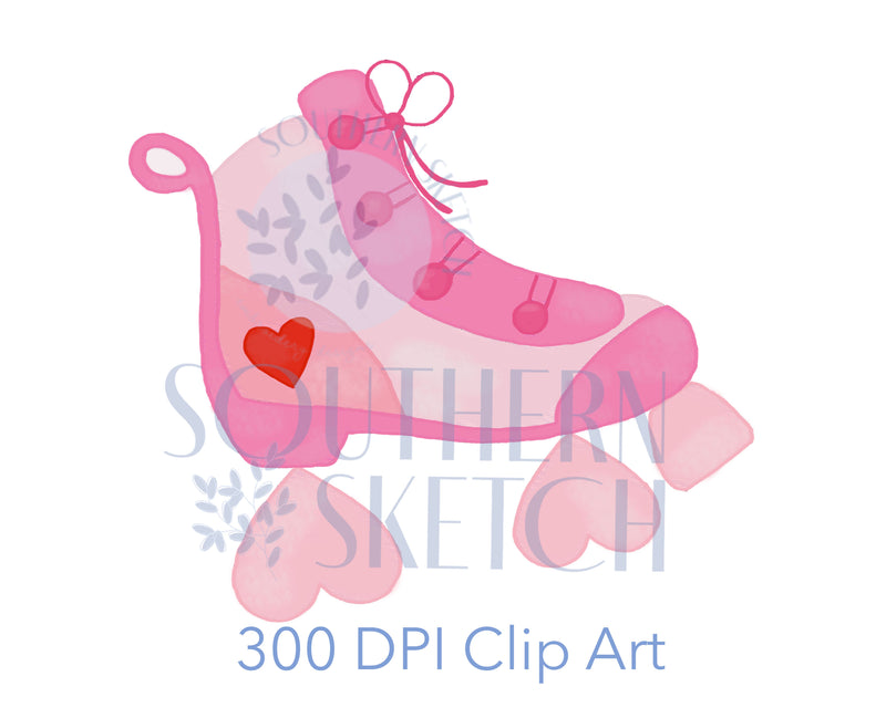 Valentine Roller Skate .png Clip Art Watercolor Clipart 